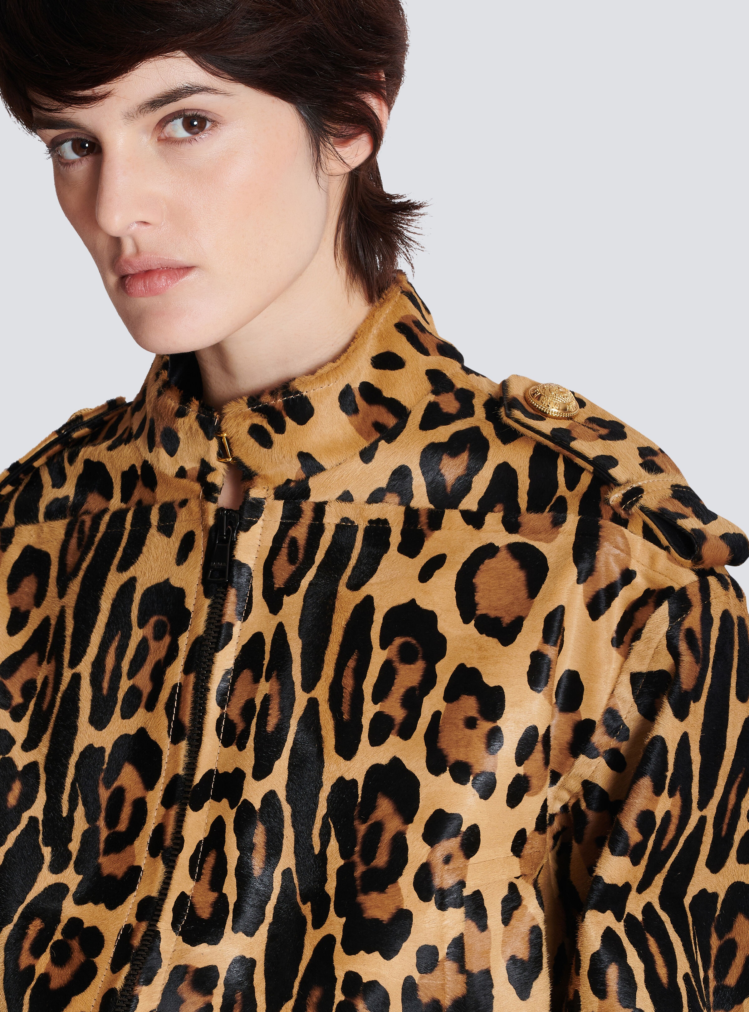 Ponyskin-style leather bomber jacket with leopard pattern - 7