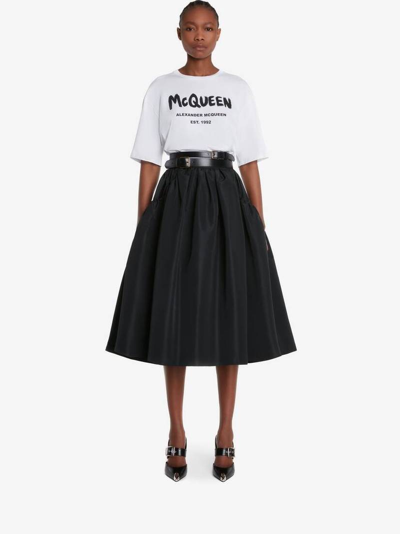 Alexander McQueen Women's McQueen Graffiti T-shirt in White/black outlook