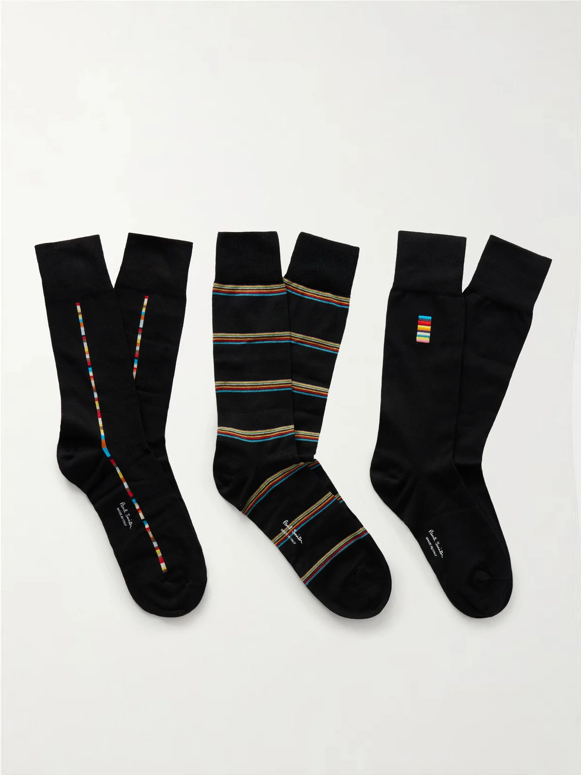 Pack of Three Striped Cotton-Blend Socks - 1