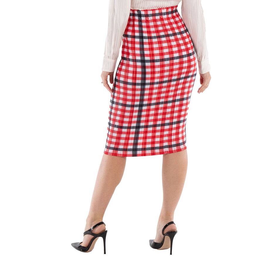 Burberry Ladies Bright Red Check Lorelei Pleated Skirt - 6