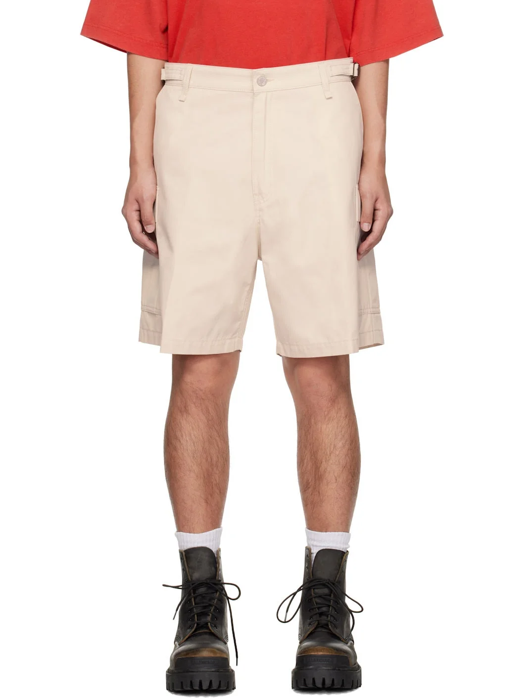 Beige Twill Cargo Shorts - 1