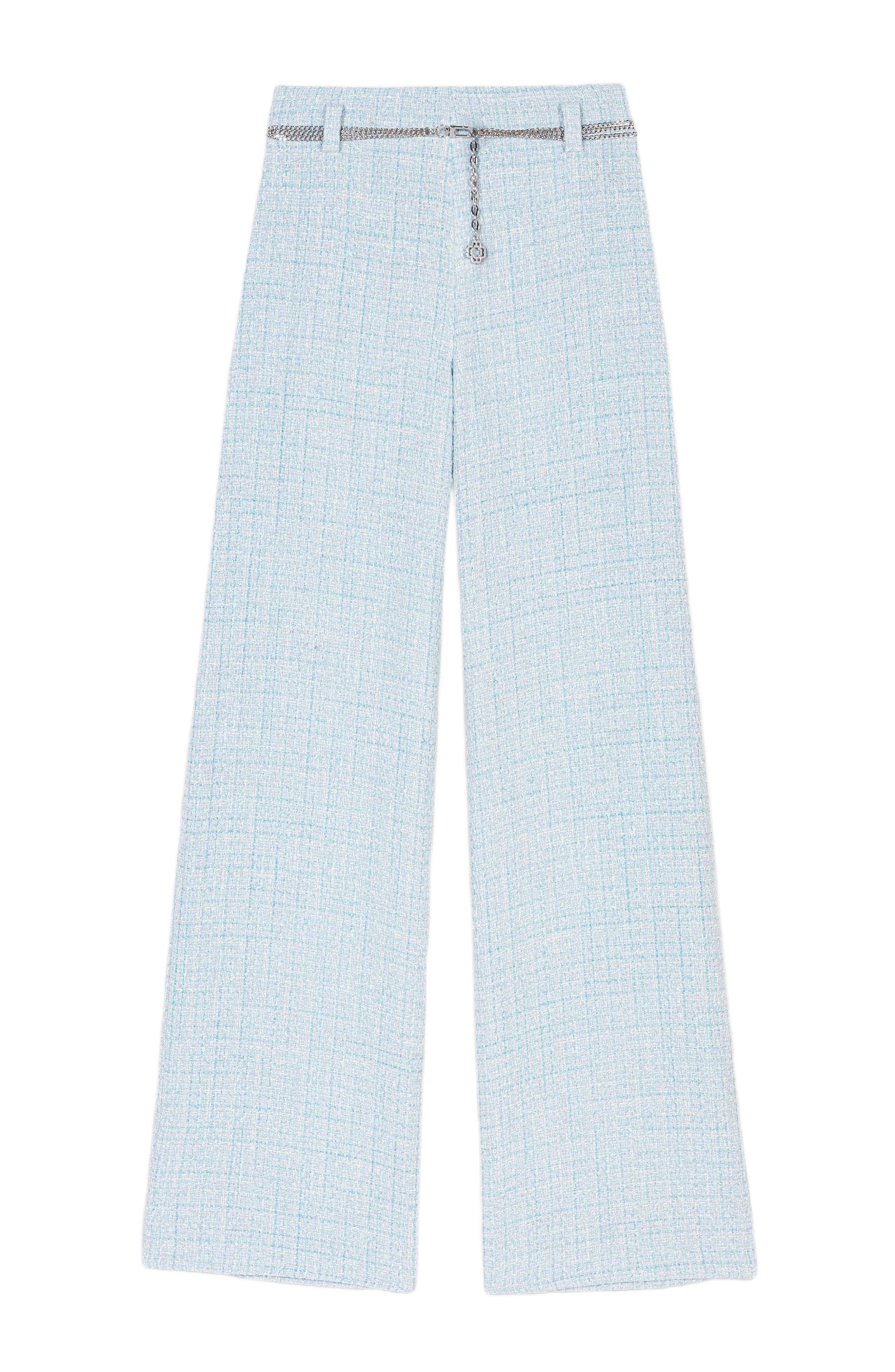 maje Tweed trousers with belt in Blue Sky at Nordstrom - 8