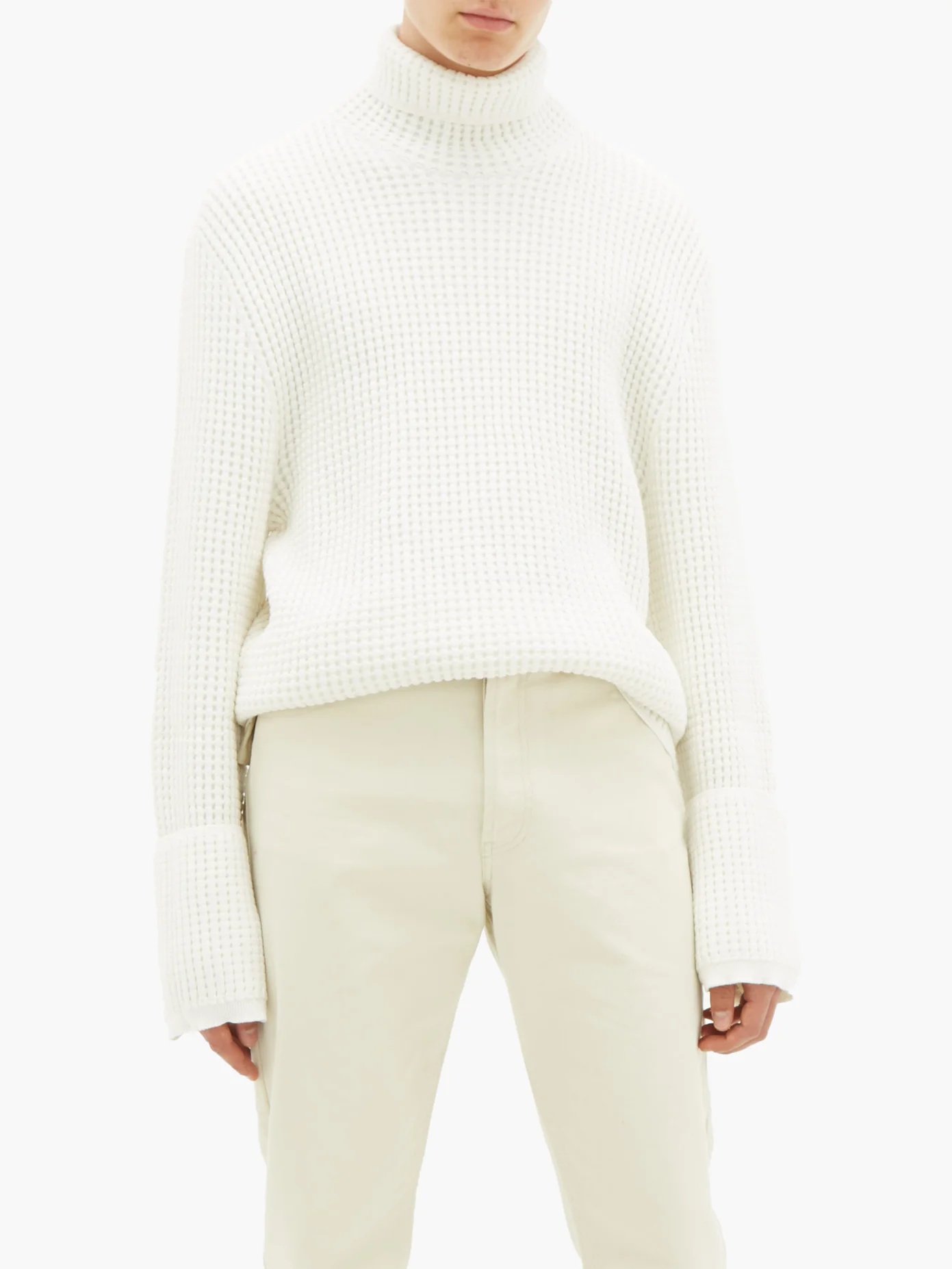 High-neck cotton-blend waffle-piqué sweater - 2