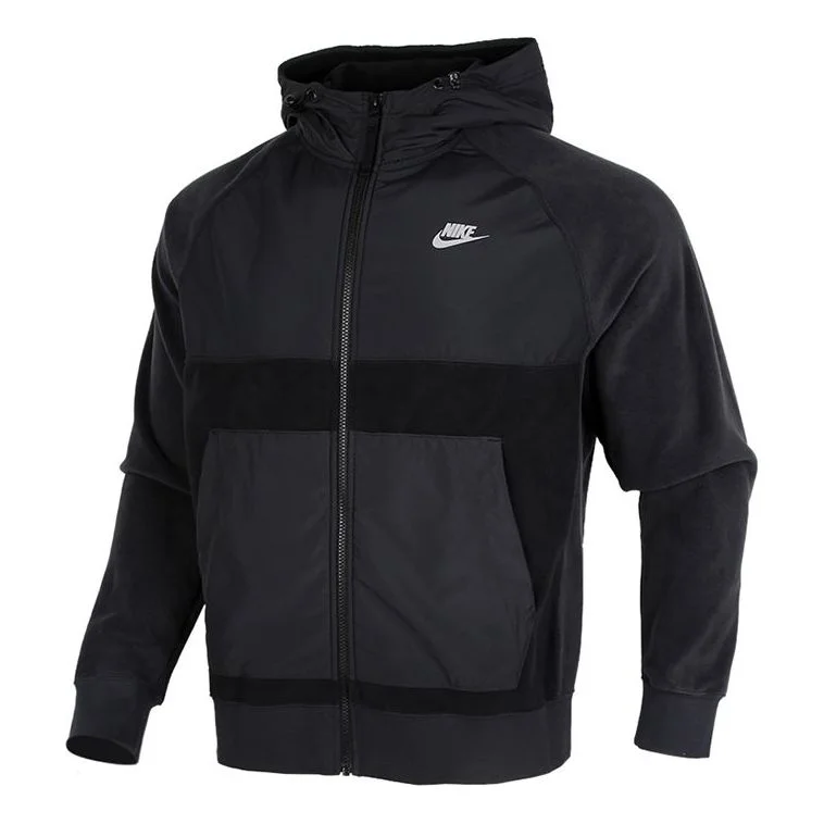 Nike Sportswear Casual Sports Splicing Pullover Fleece Lined Black DC4114-010 - 1