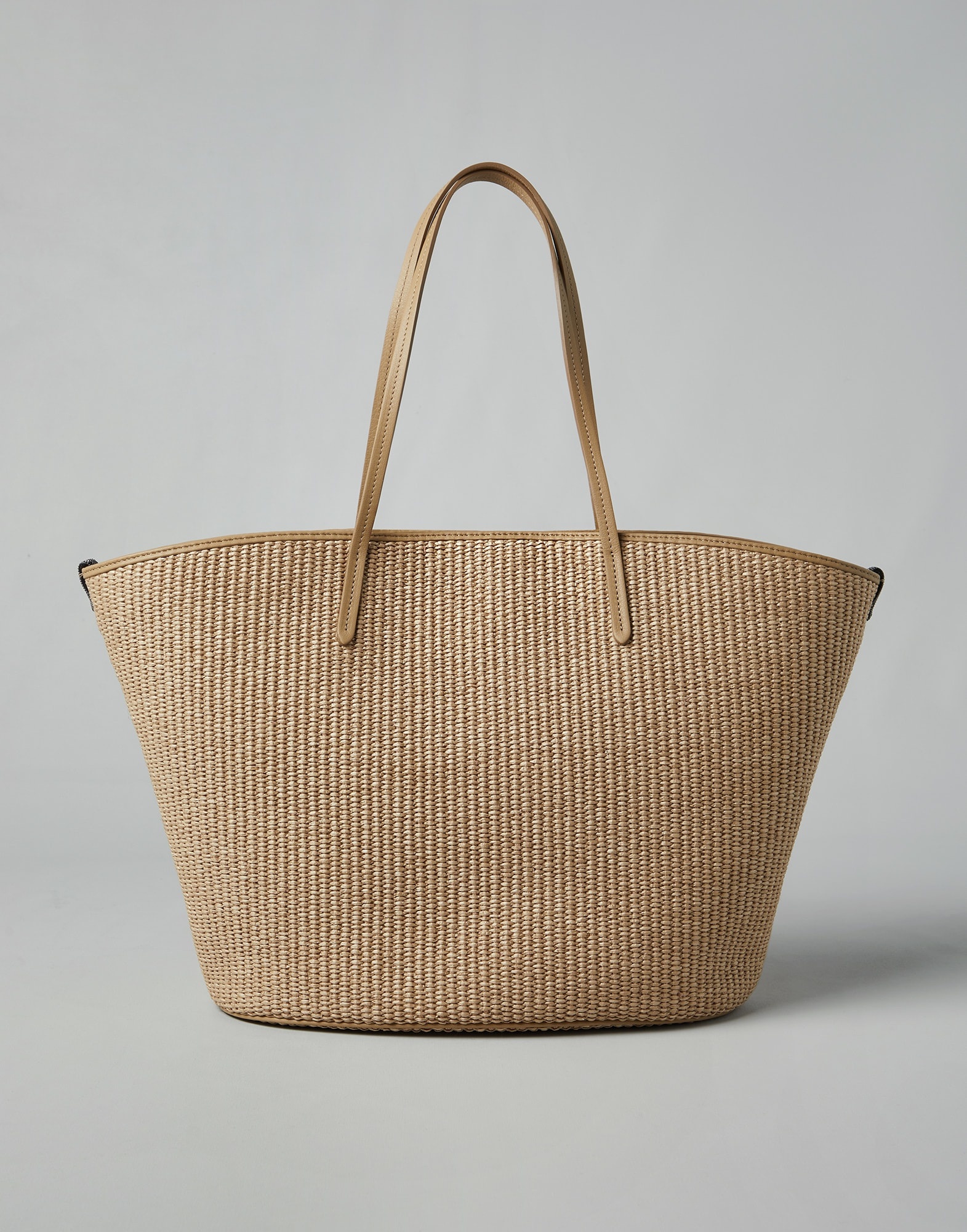 Techno cotton raffia shopper bag with monili - 1
