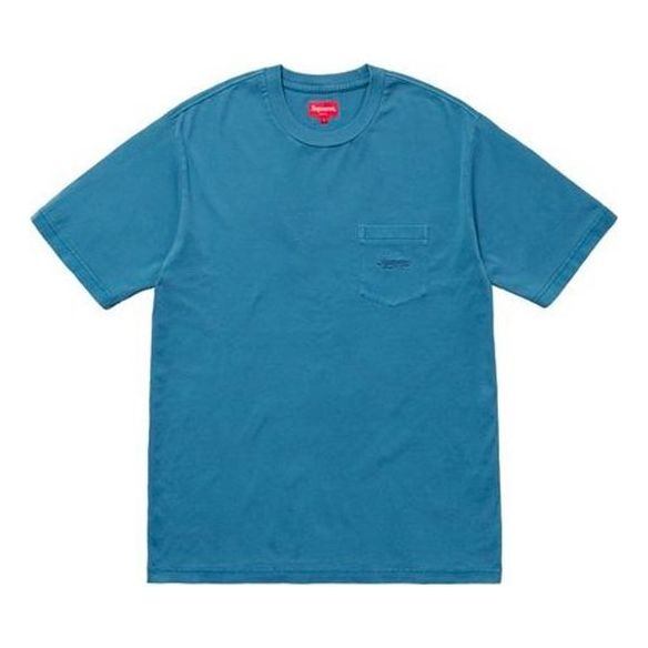 Supreme SS18 Overdyed Pocket Tee Washed Dark Blue Logo Tee SUP-SS18-144 - 1