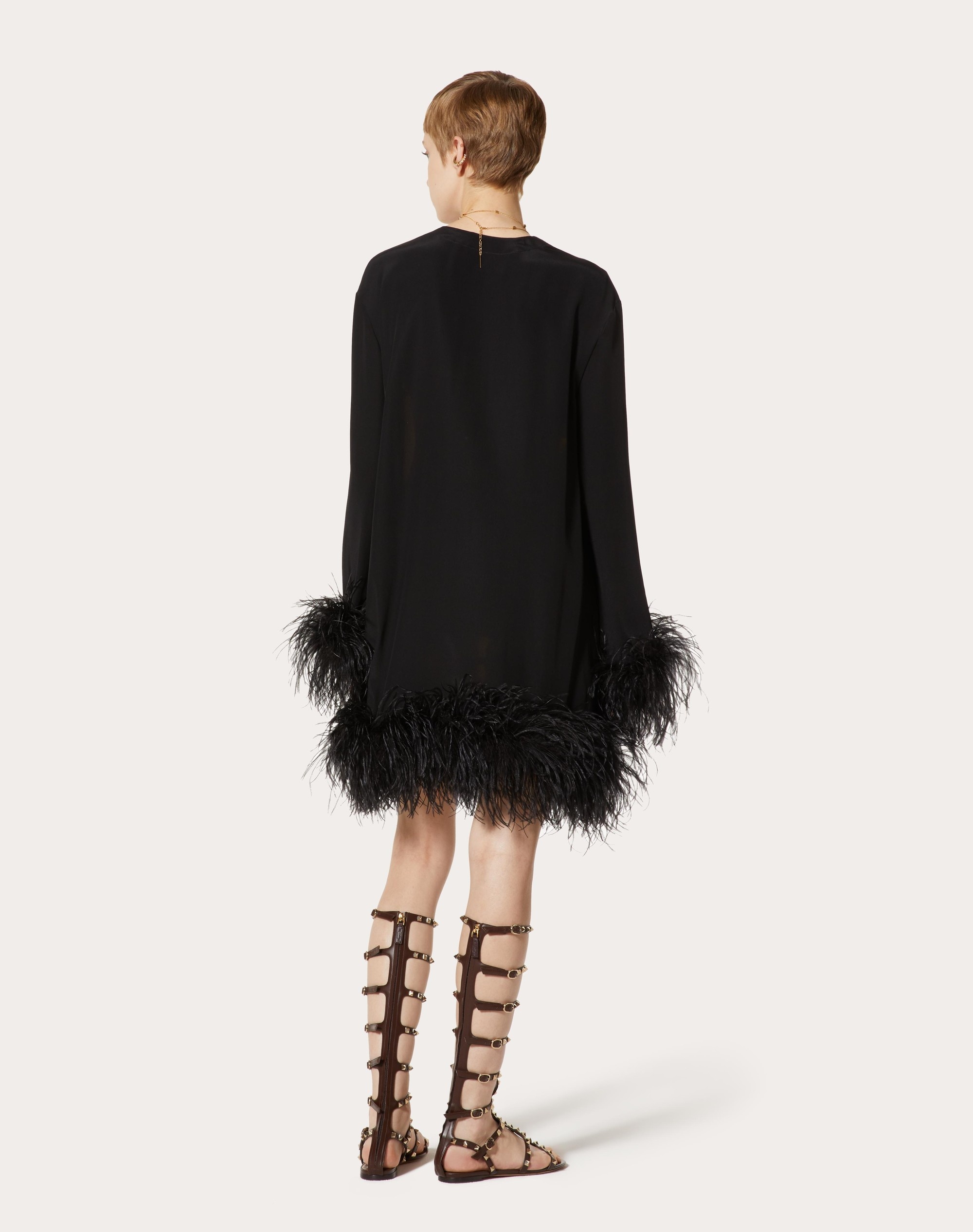 CREPE DE CHINE DRESS WITH FEATHER EMBROIDERY AND DRAGO RE-EDITION PRINT - 4