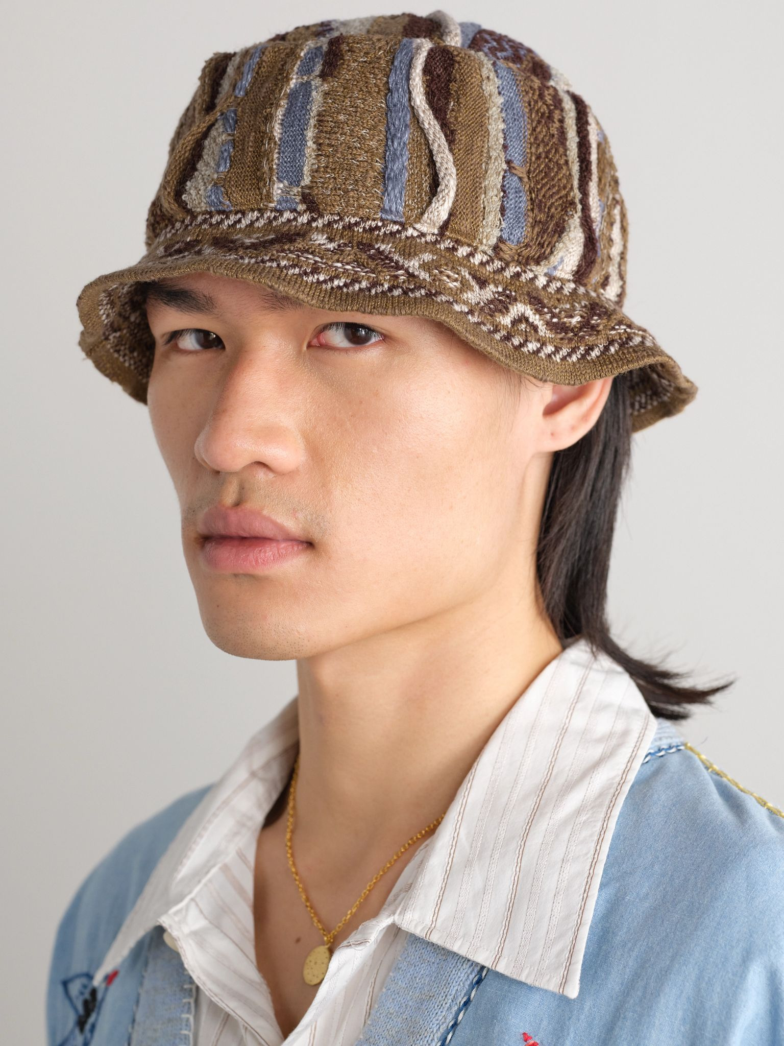 7G Jacquard-Knit Bucket Hat Brown - 2
