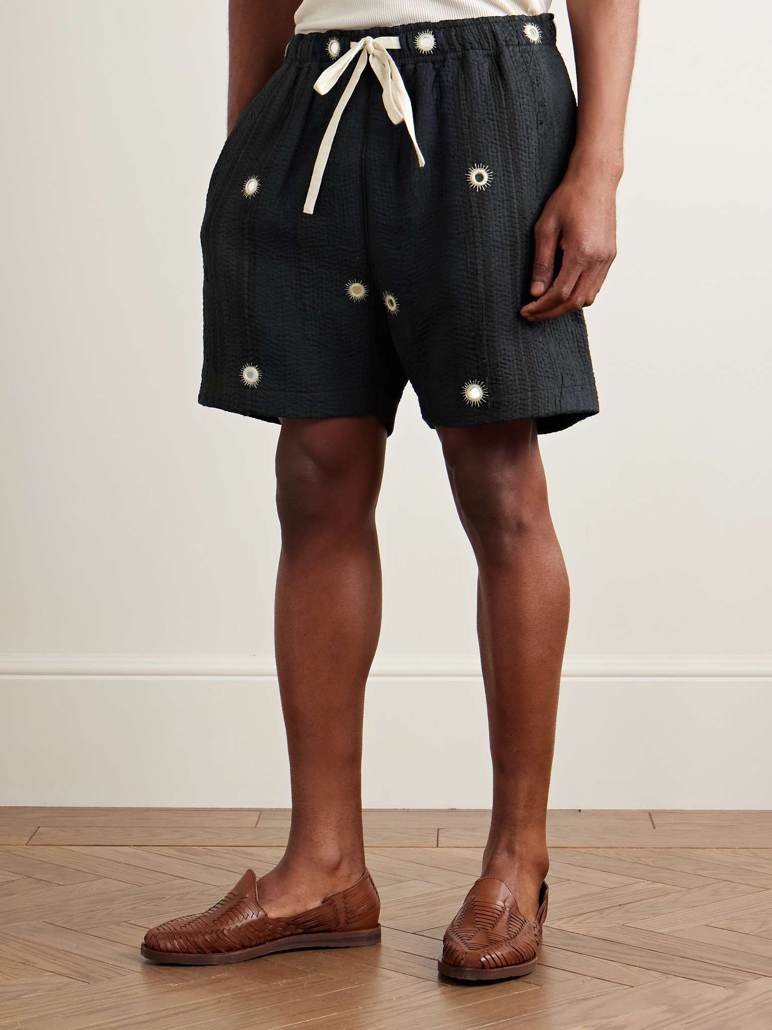 Straight-Leg Embellished Kantha Cotton Drawstring Shorts - 3