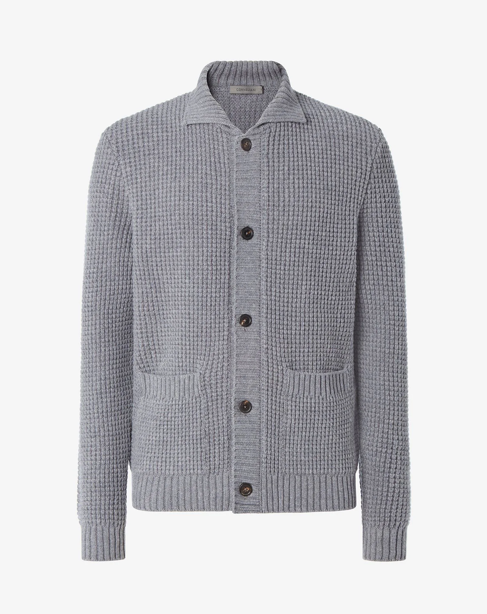Light melange grey wool and cashmere knitted jacket - 1