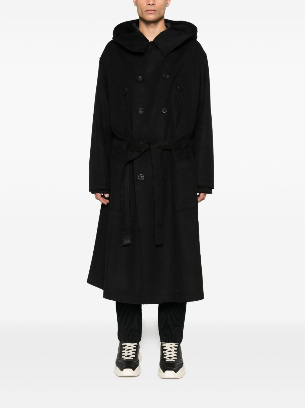 hooded double-breasted coat - 2