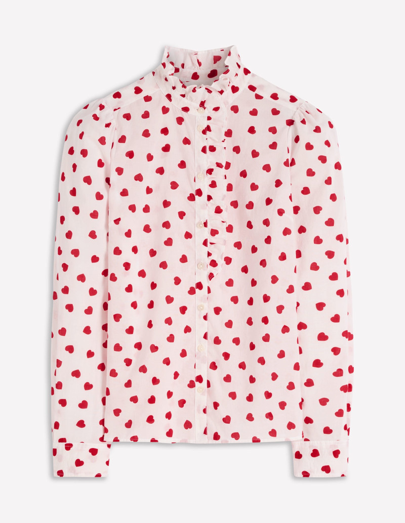 Isabel Ruffle Cotton Shirt-Ivory, Heart Confetti 1