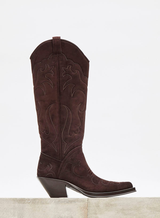 Capitana Cowboy Boot in Dark Chocolate Suede - 4