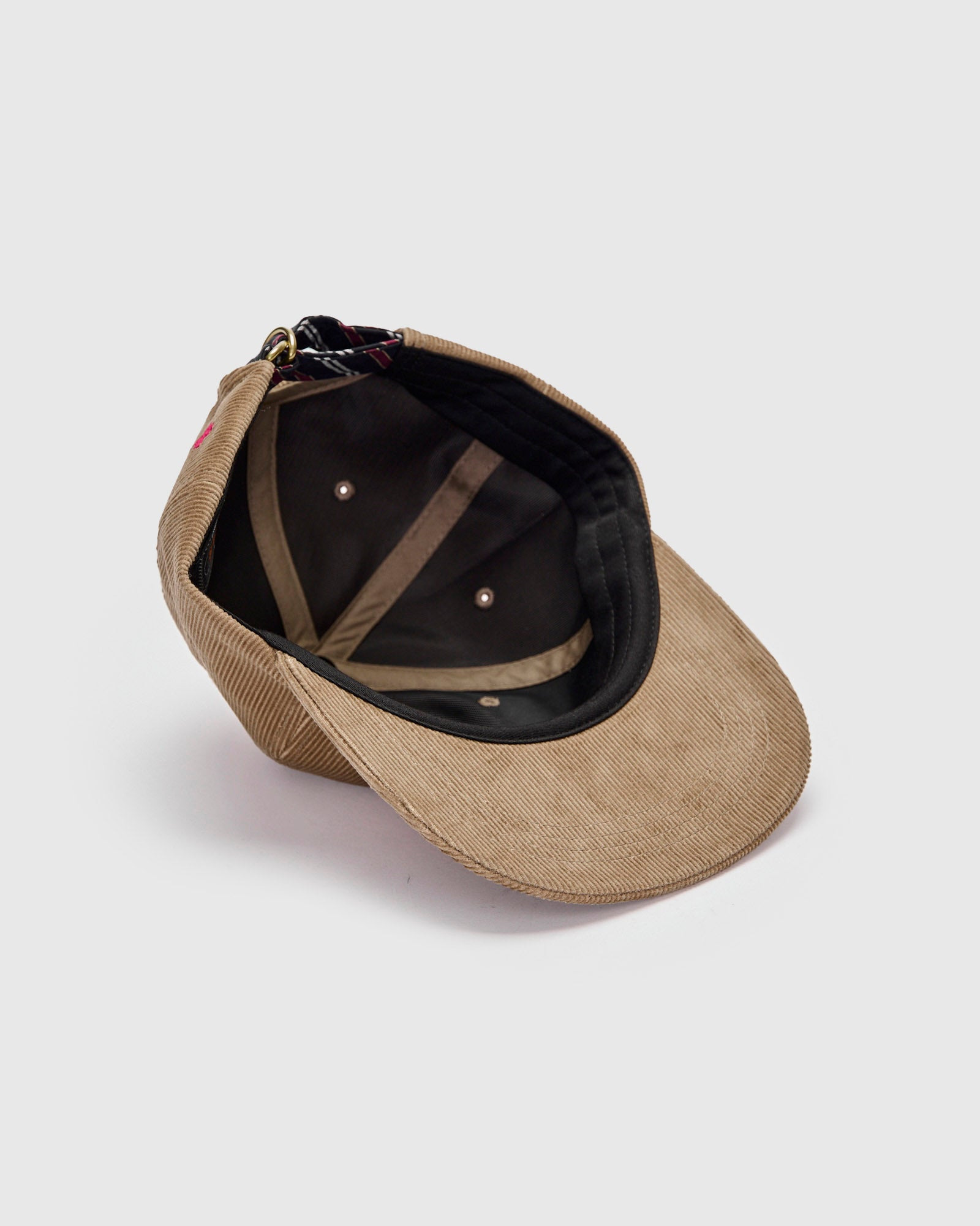 6-Panel Regimental Strap Corduroy Cap in Beige - 3