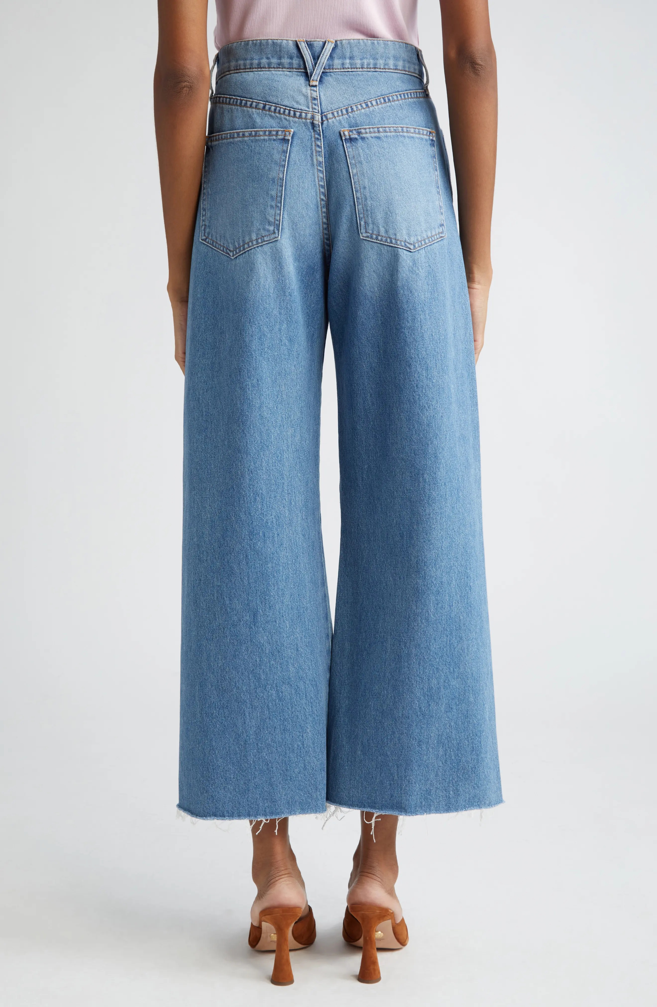 Taylor Raw Hem High Waist Crop Wide Leg Jeans - 3