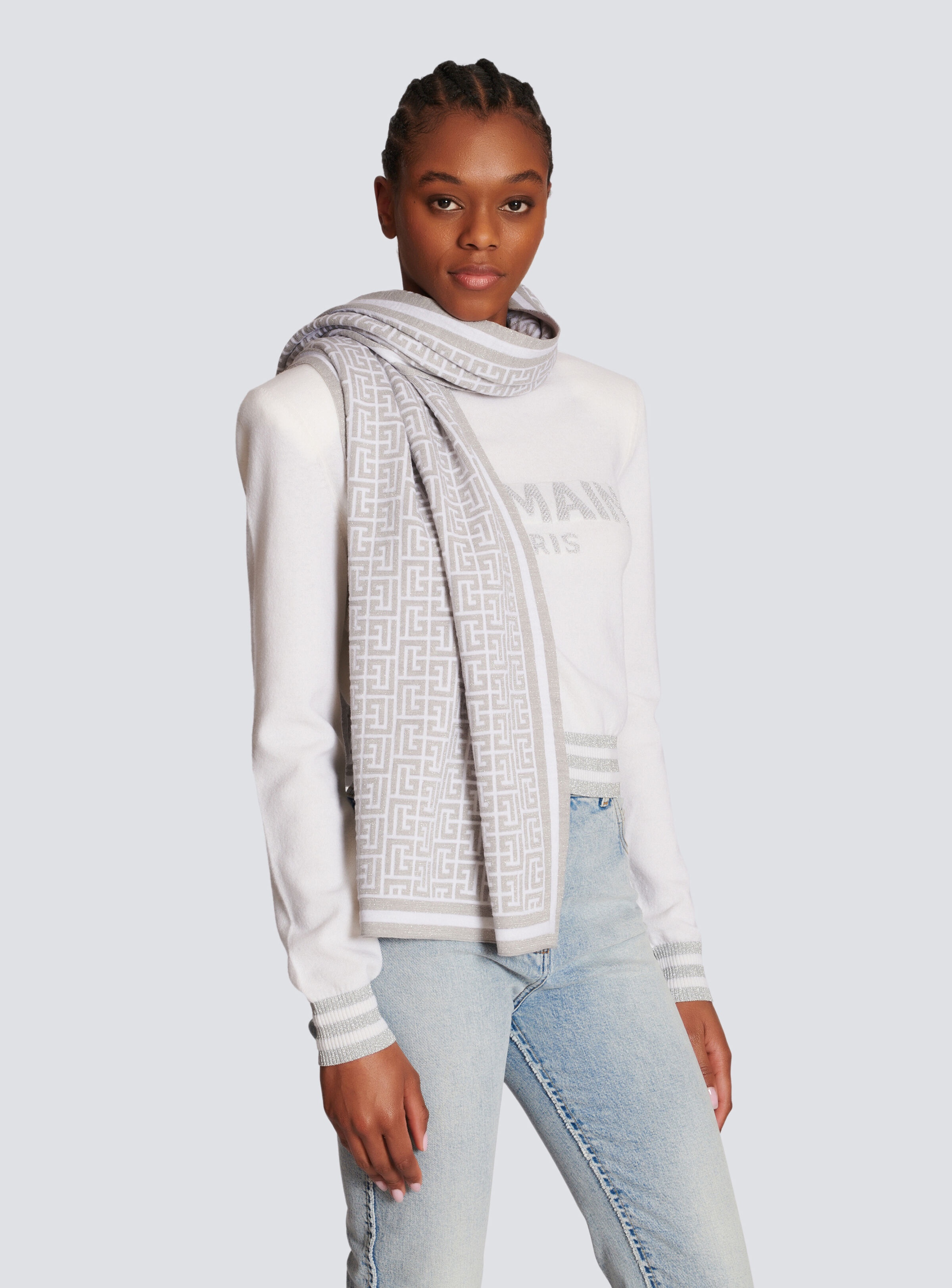 Wool scarf with Balmain monogram - 2