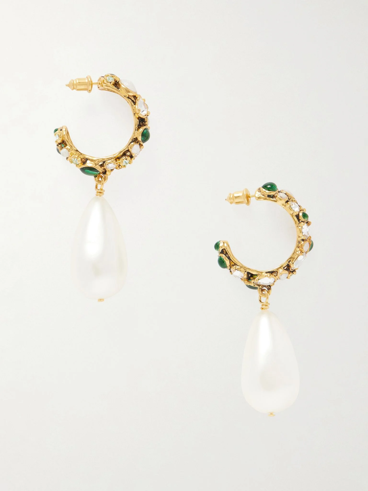 Gold-tone, crystal and pearl hoop earrings Gold - 1