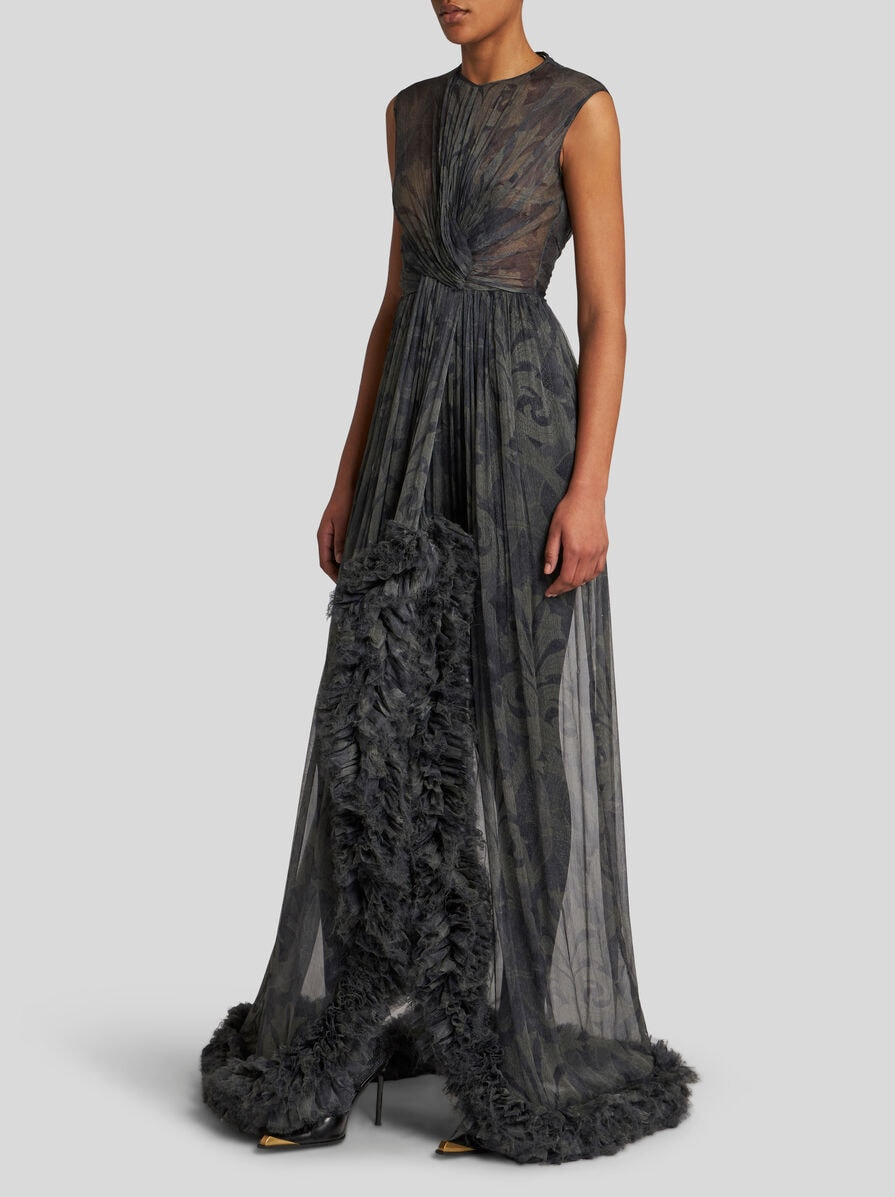 PRINTED SILK DRESS WITH RUCHING - 3