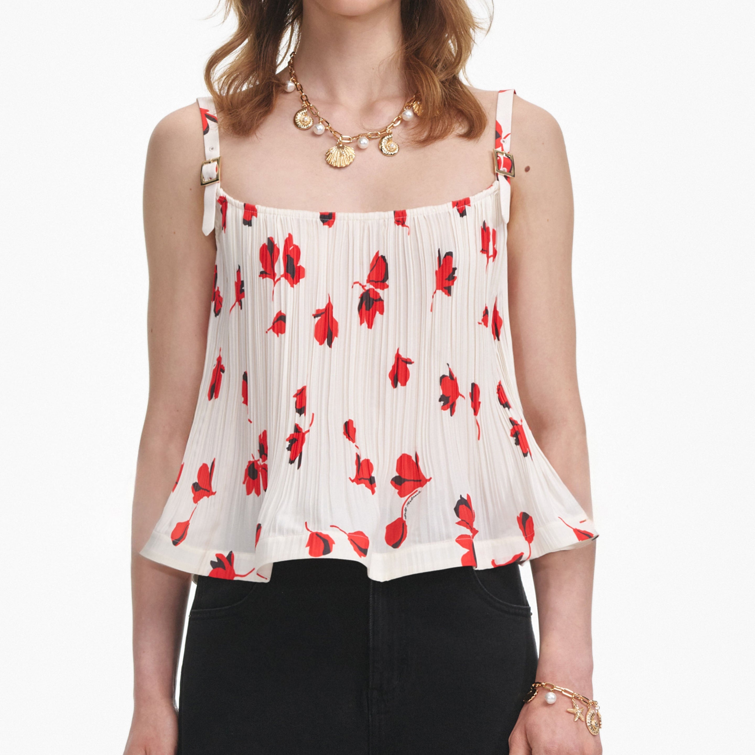 White Floral Plisse  Top - 4