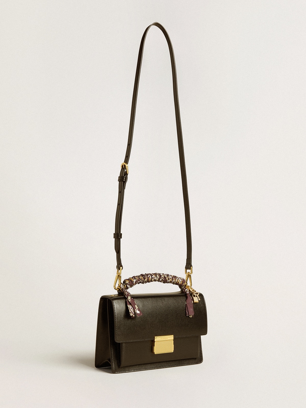 Venezia Bag in black boarded leather with scarf and double charm - 2