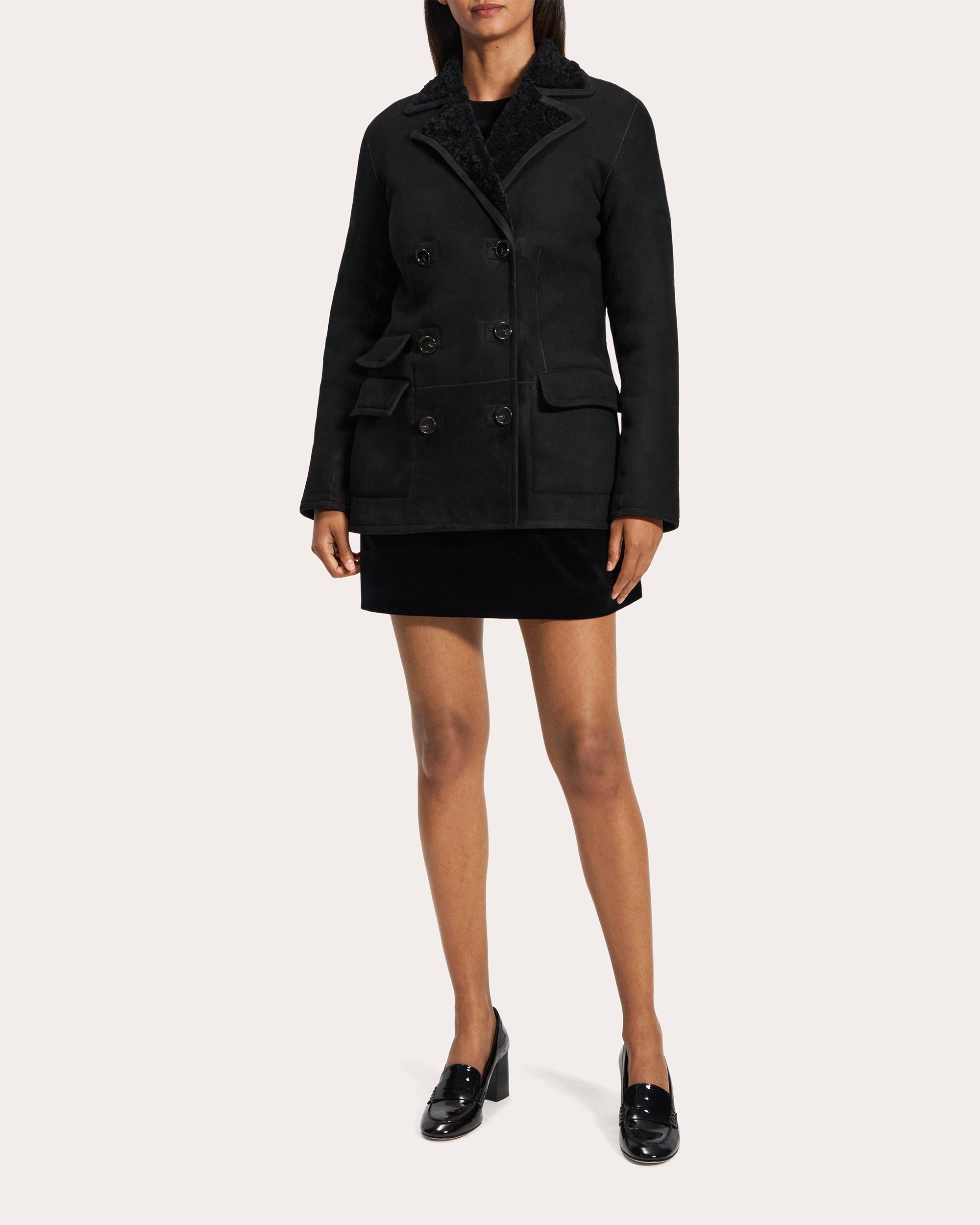 Reversible Suede Shearling Peacoat Blazer - 5