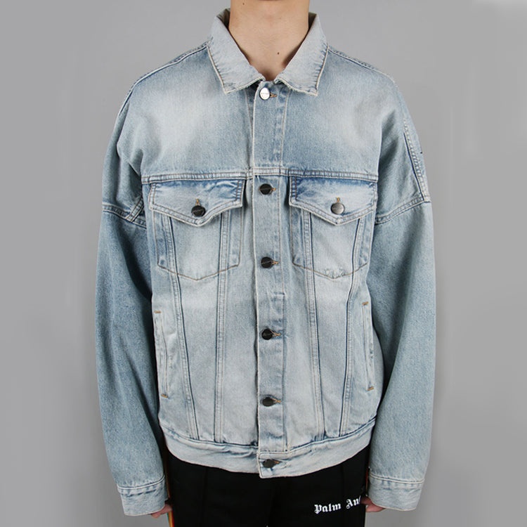 Palm Angels Logo Over Button-Up Denim Jacket 'Light Blue' PMYE006R203430017310 - 5