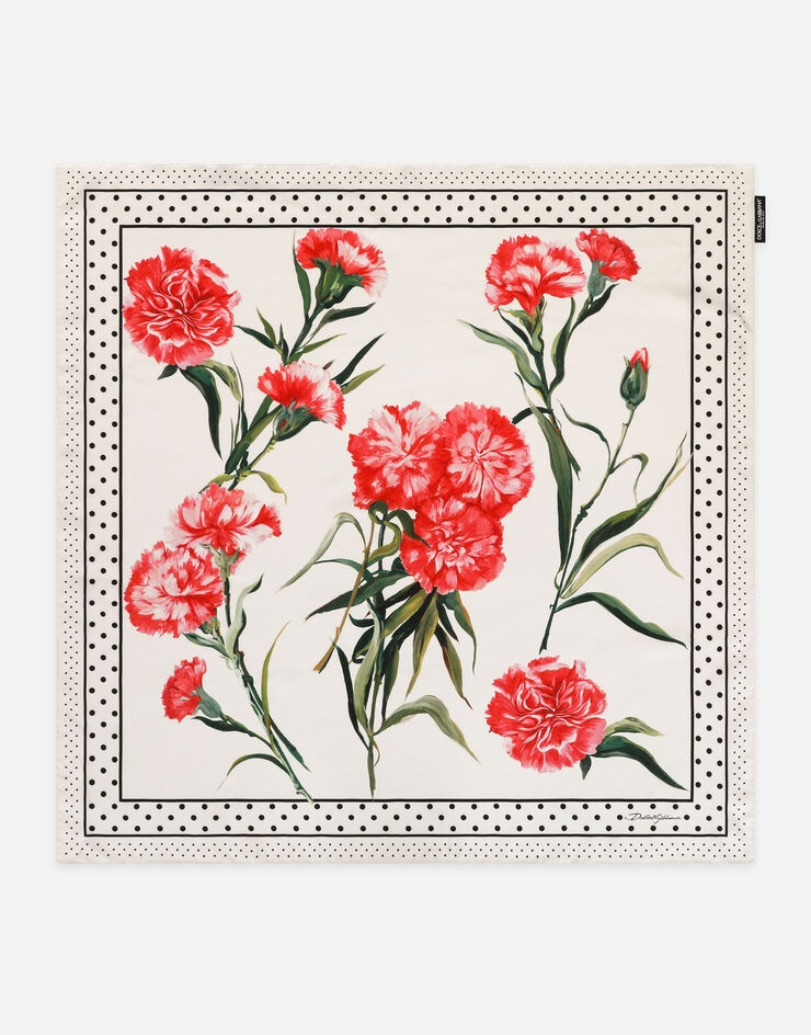 Carnation-print twill scarf (90 x 90) - 1