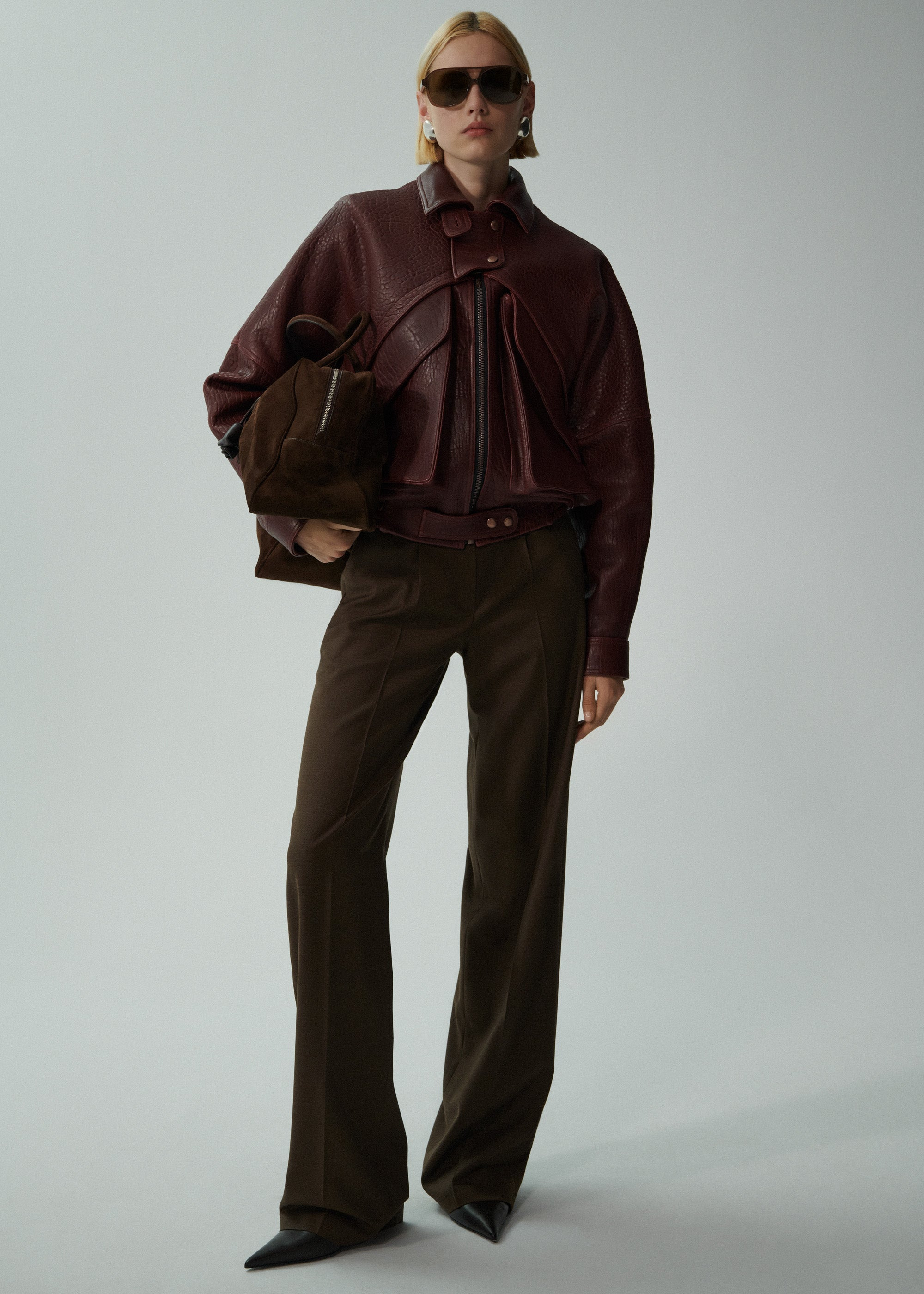 Vintage leather bomber jacket in embossed burgundy - 3