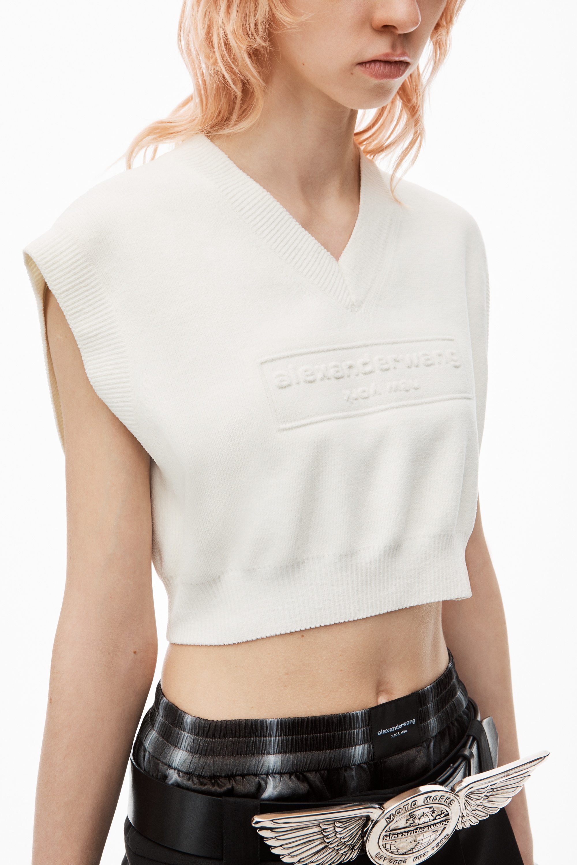 Logo Embossed Cropped Vest in Soft Chenille - 3
