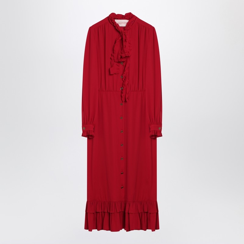 Valentino Red Dress With Ruffled Bow Women - 1