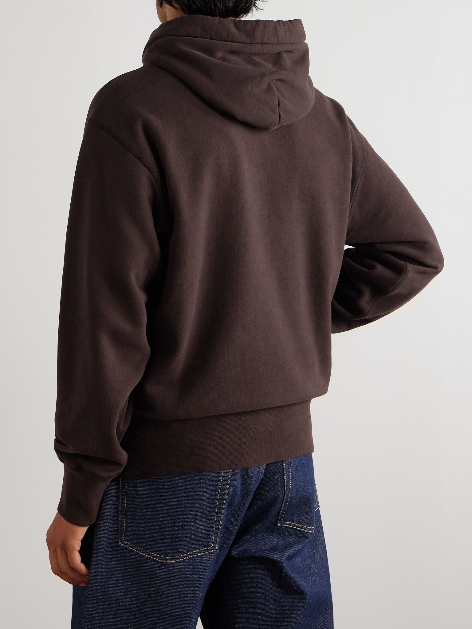 Marina Logo-Embroidered Organic Cotton-Jersey Hoodie Brown - 3