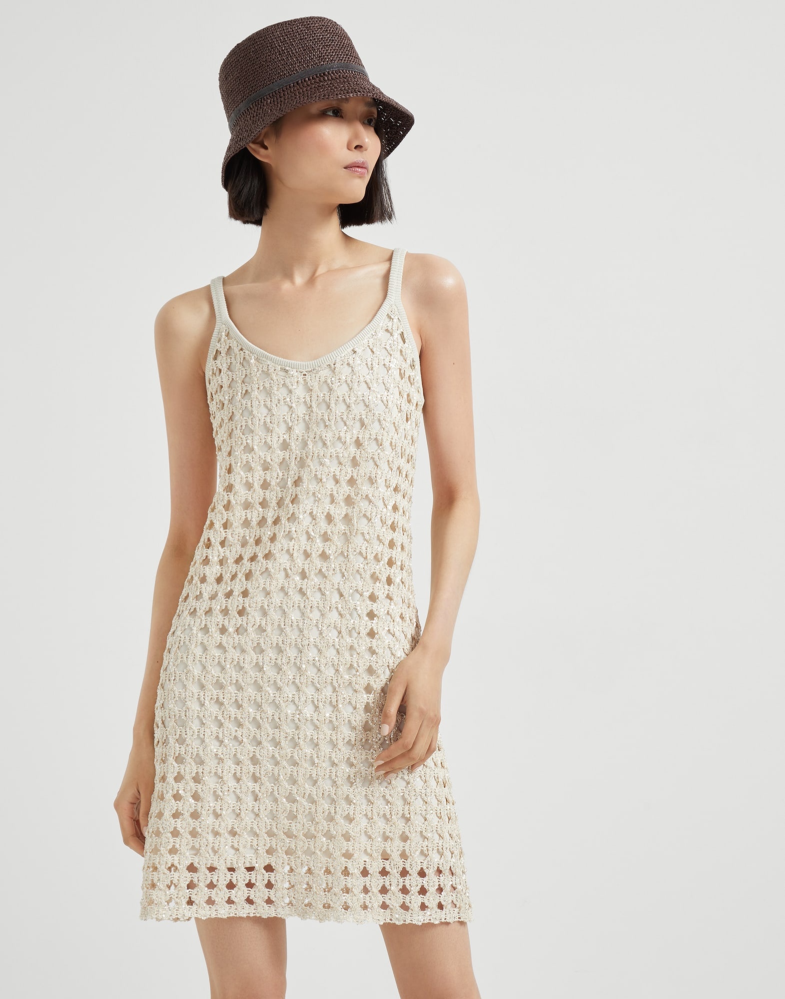 Dazzling Zellige Embroidery knit mini dress in jute and cotton - 4