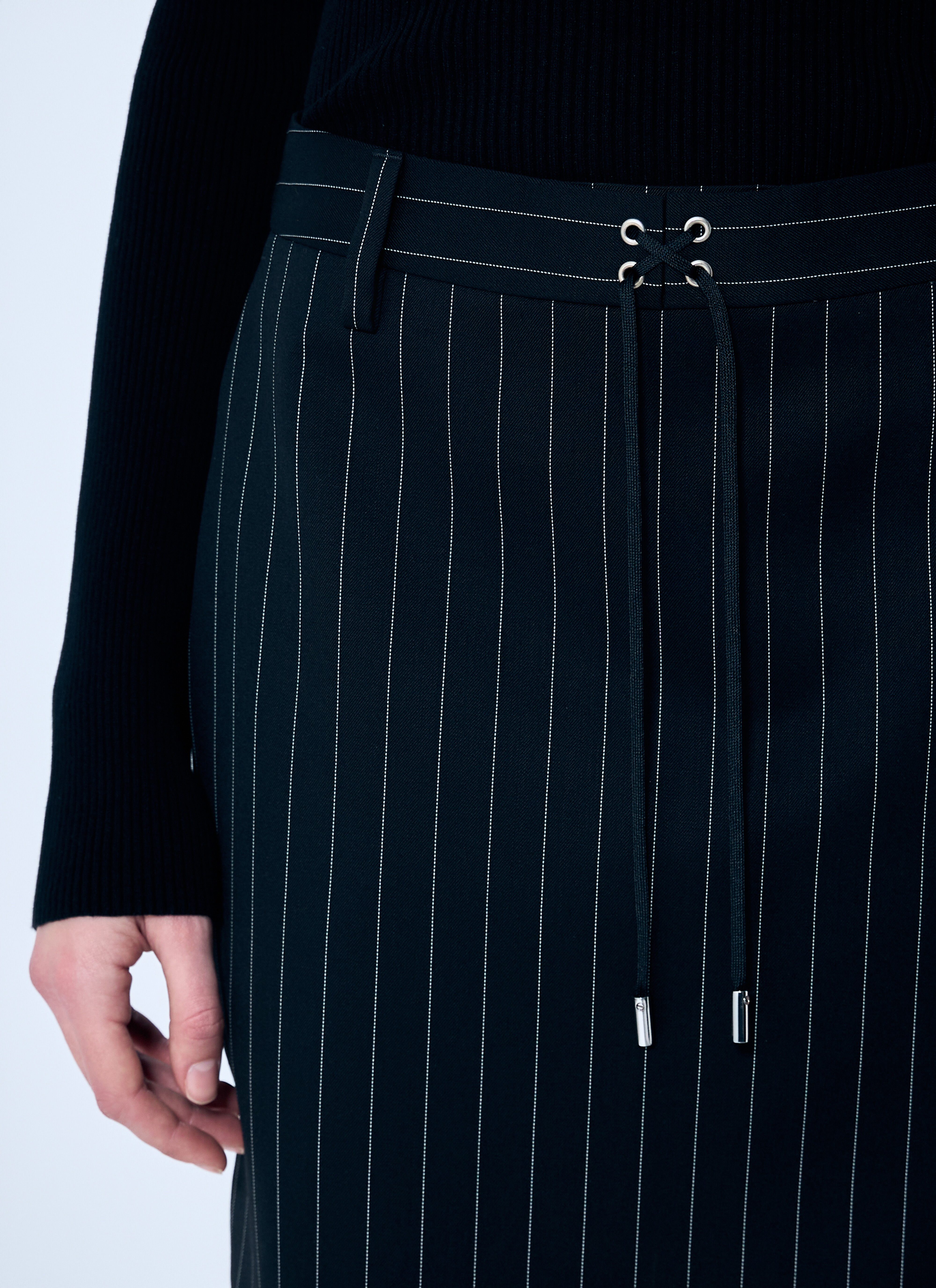Pinstriped Tailored Pants With Skirt Overlay - 5