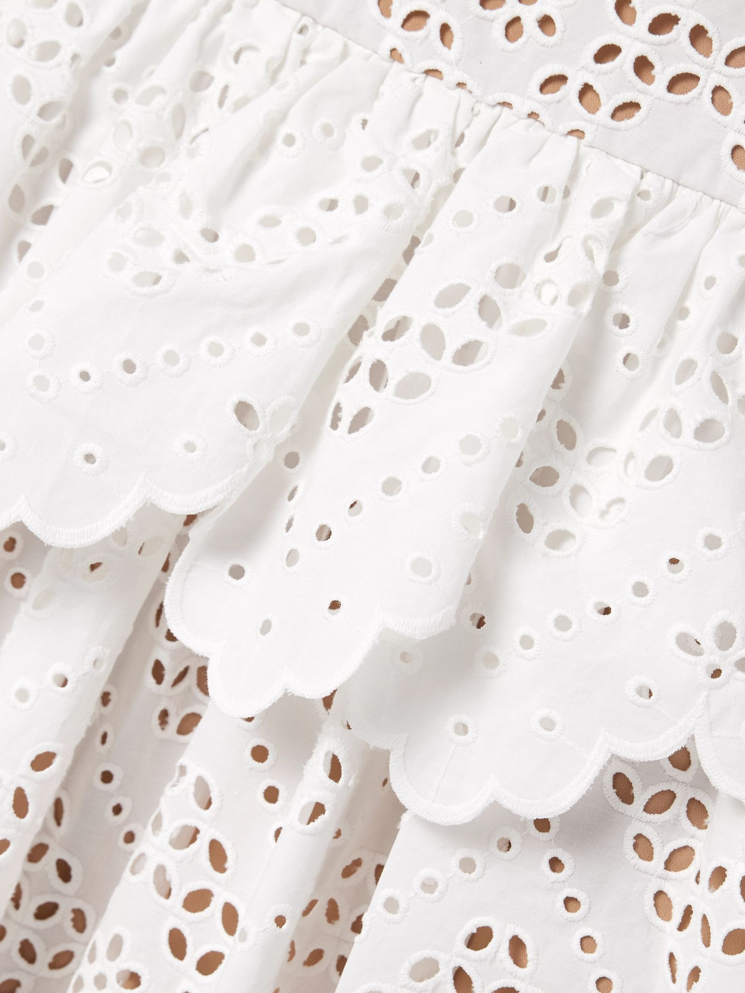 Belted scalloped broderie anglaise cotton-voile mini dress White - 4