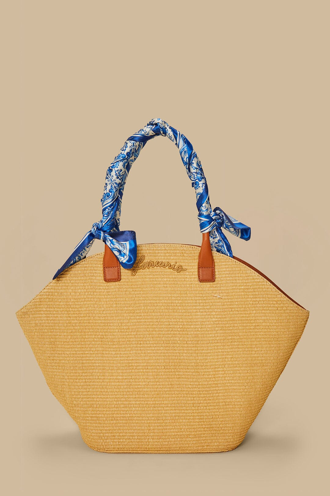 Blue Garden Tiles Raffia Shell Tote - 8