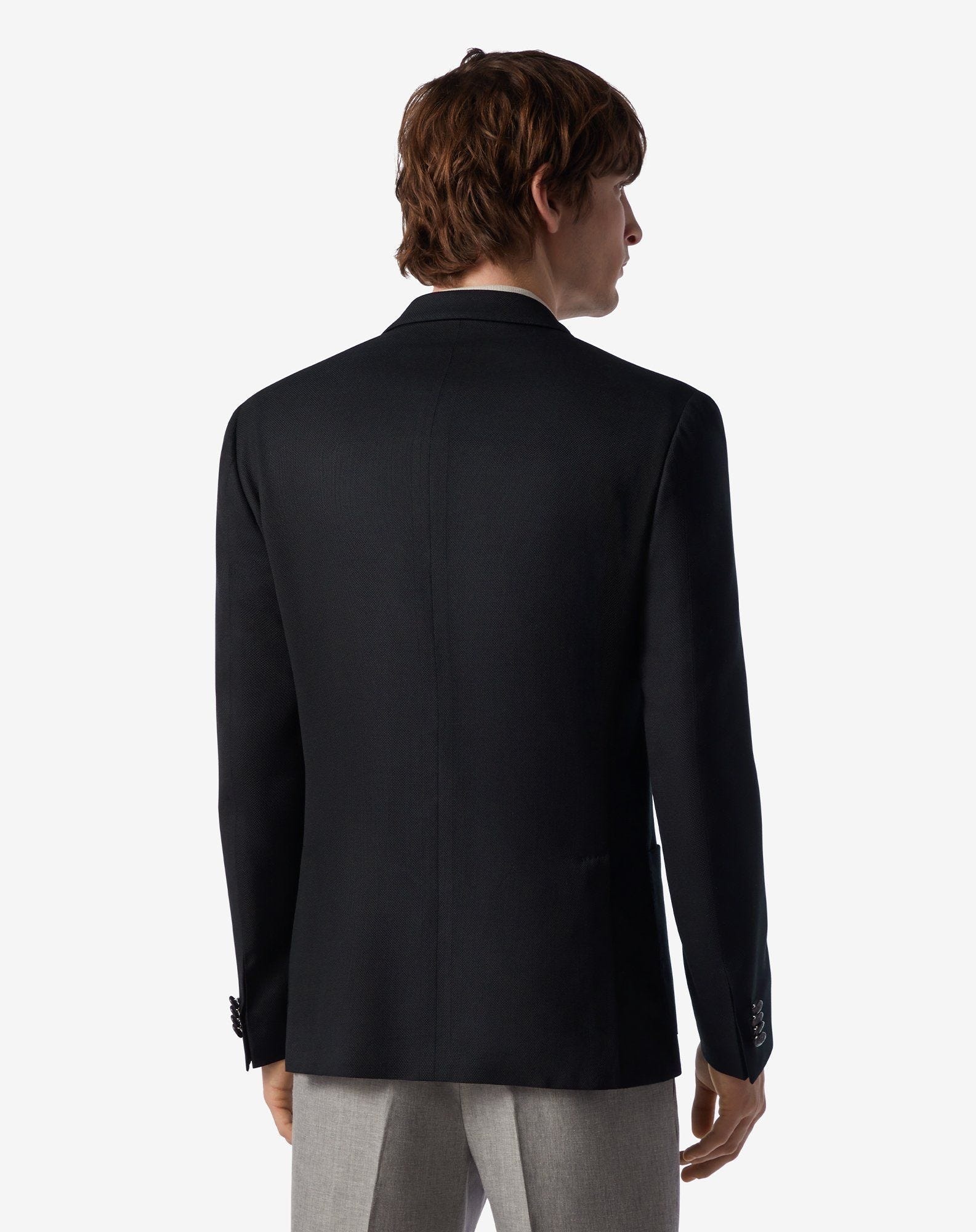 Black double-breasted 110's hopsack wool jacket - 4
