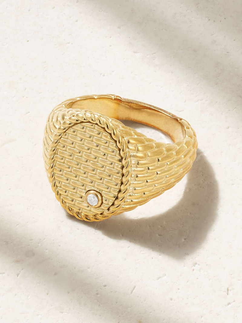 Chevaliere Ovale Cannage 9-karat gold diamond ring - 1
