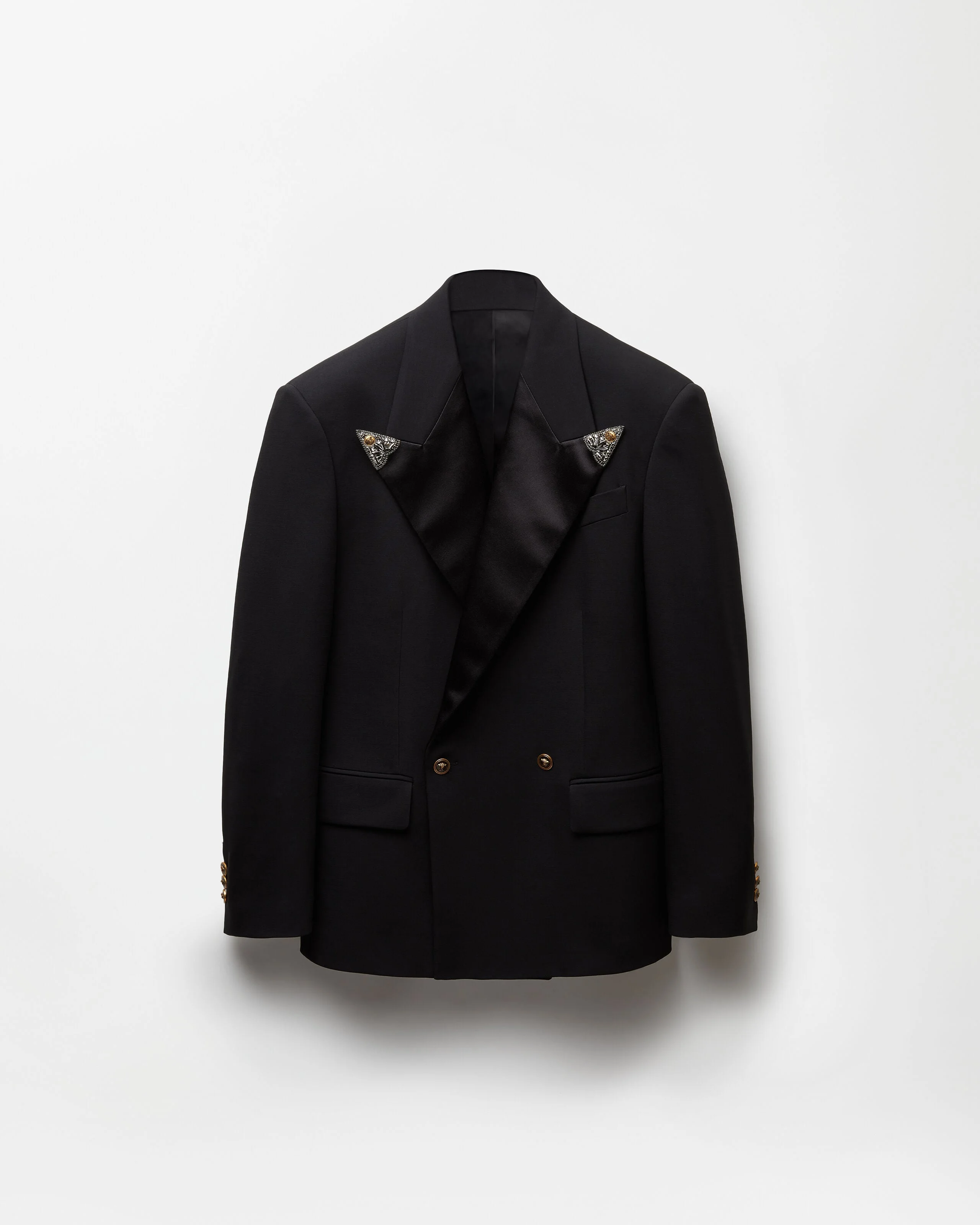Embroidered-Lapel Wool Stretch Blazer - 1