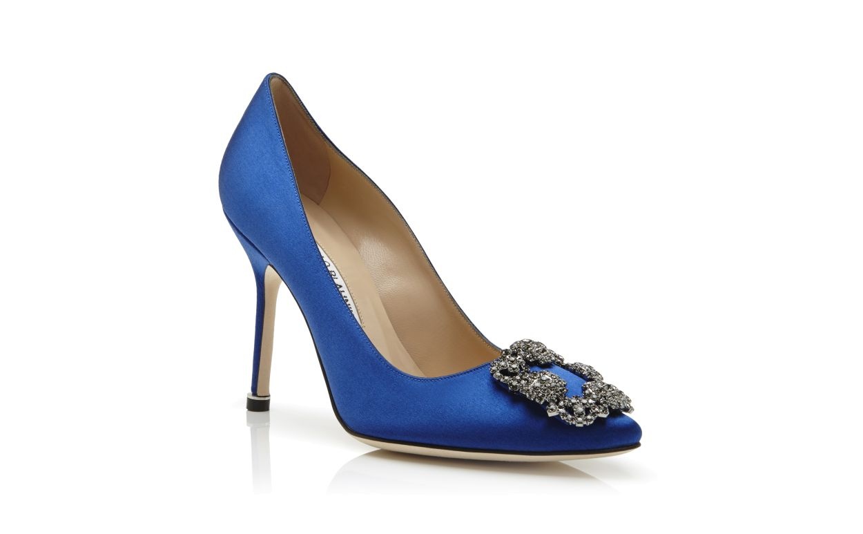 Blue Satin Jewel Buckle Pumps - 3