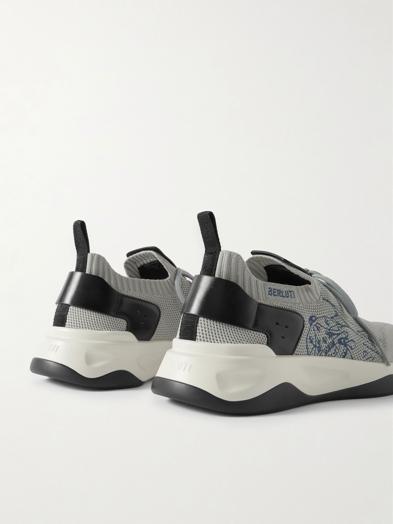 Shadow Scritto Venezia Leather-Trimmed Stretch-Knit Sneakers Gray - 5