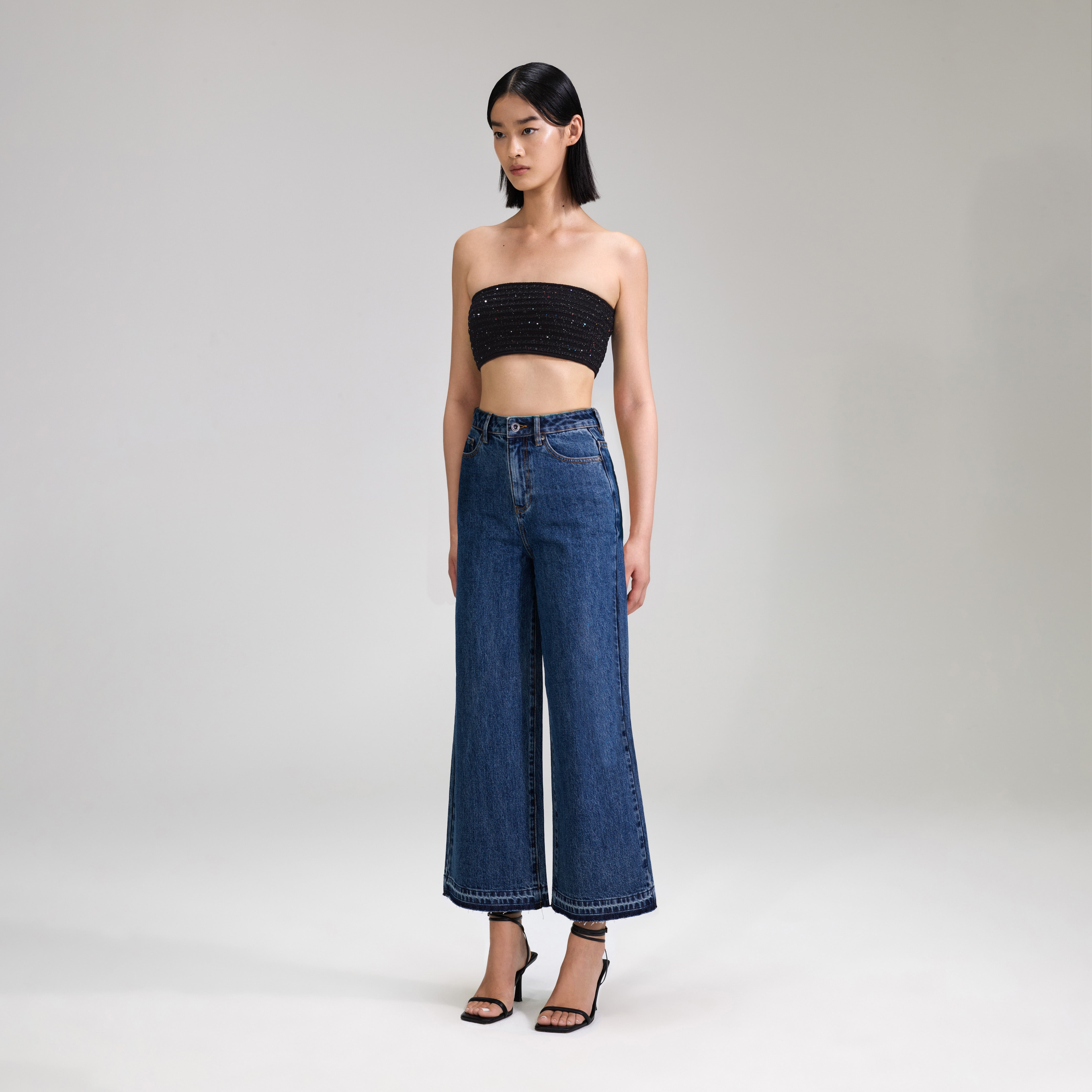 Blue Denim Cropped High Rise Trouser - 2