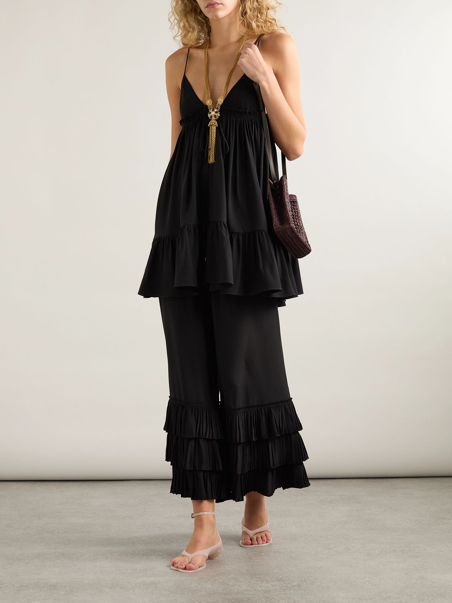Tiered ruffled silk-crepe mini dress Black - 2