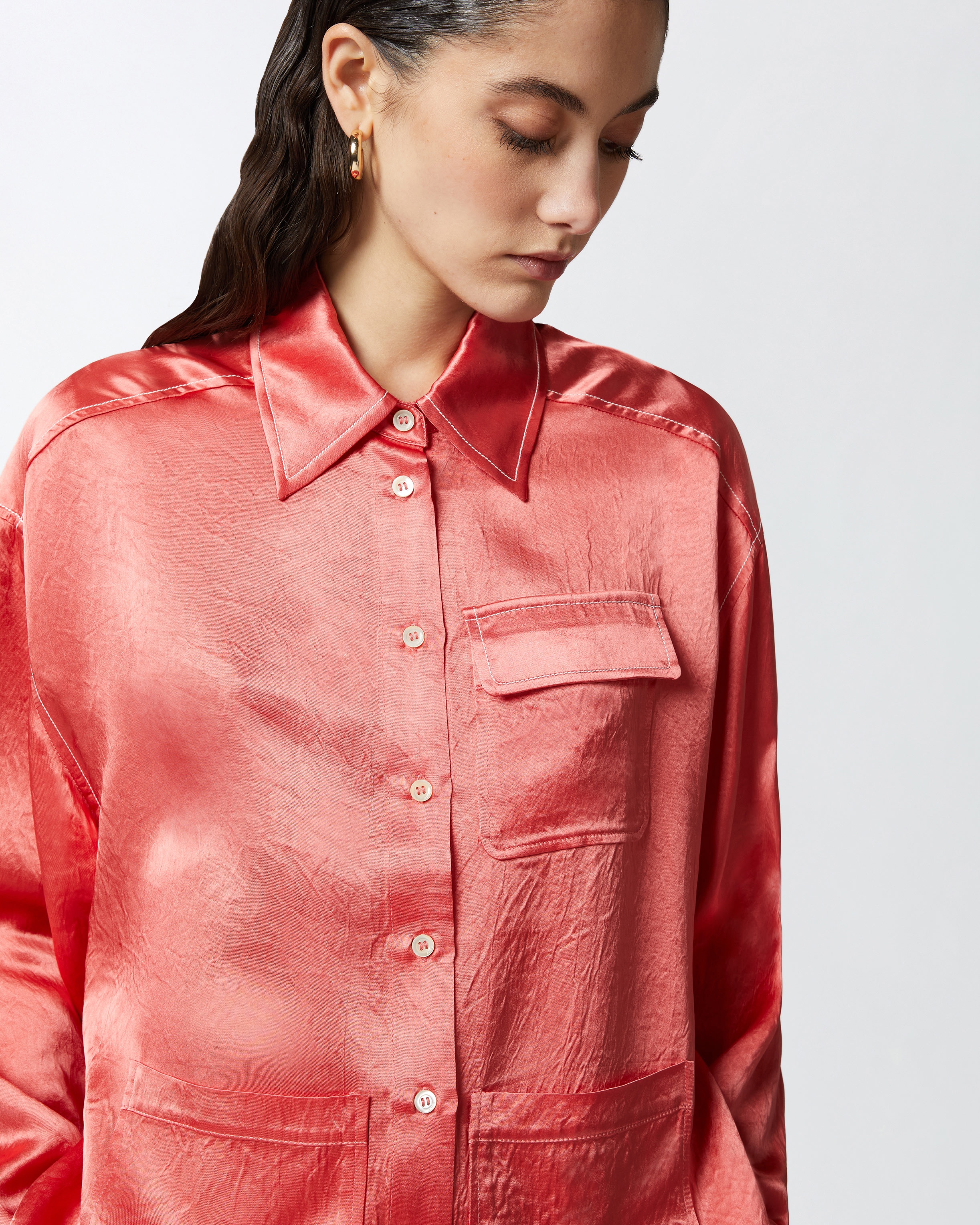 FLOWING SATIN SHIRT WITH SMALL POCKET - 5