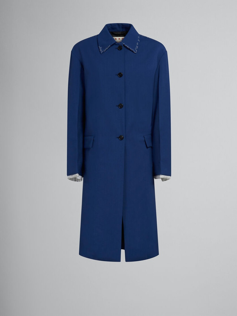 BLUE TROPICAL WOOL TRENCH COAT 1