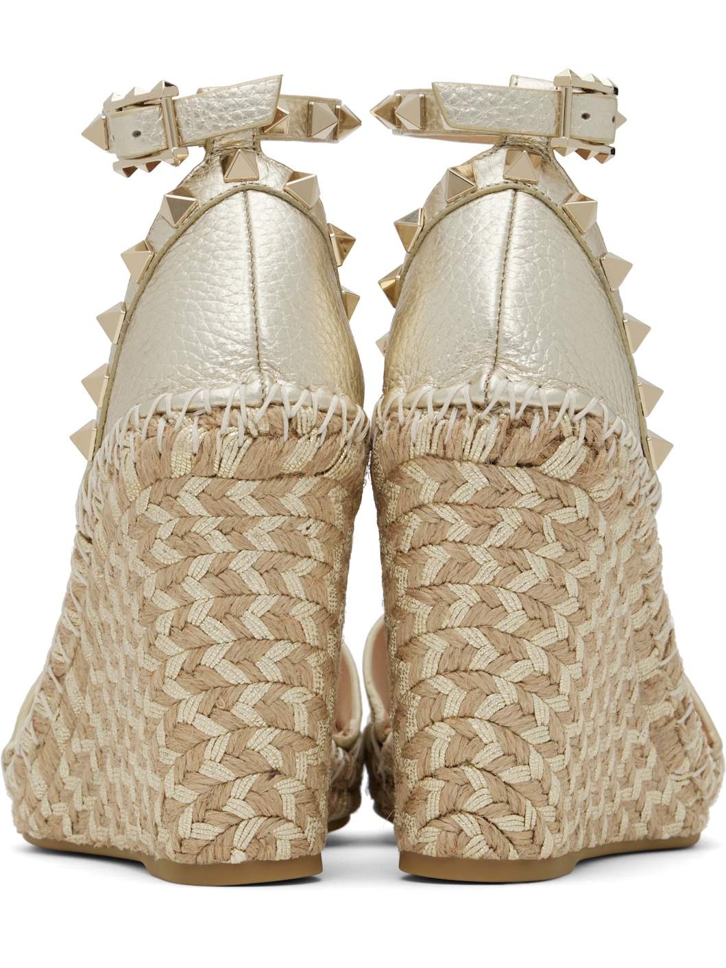 Silver Double Rockstud Grainy Calfskin Wedge Sandals - 2