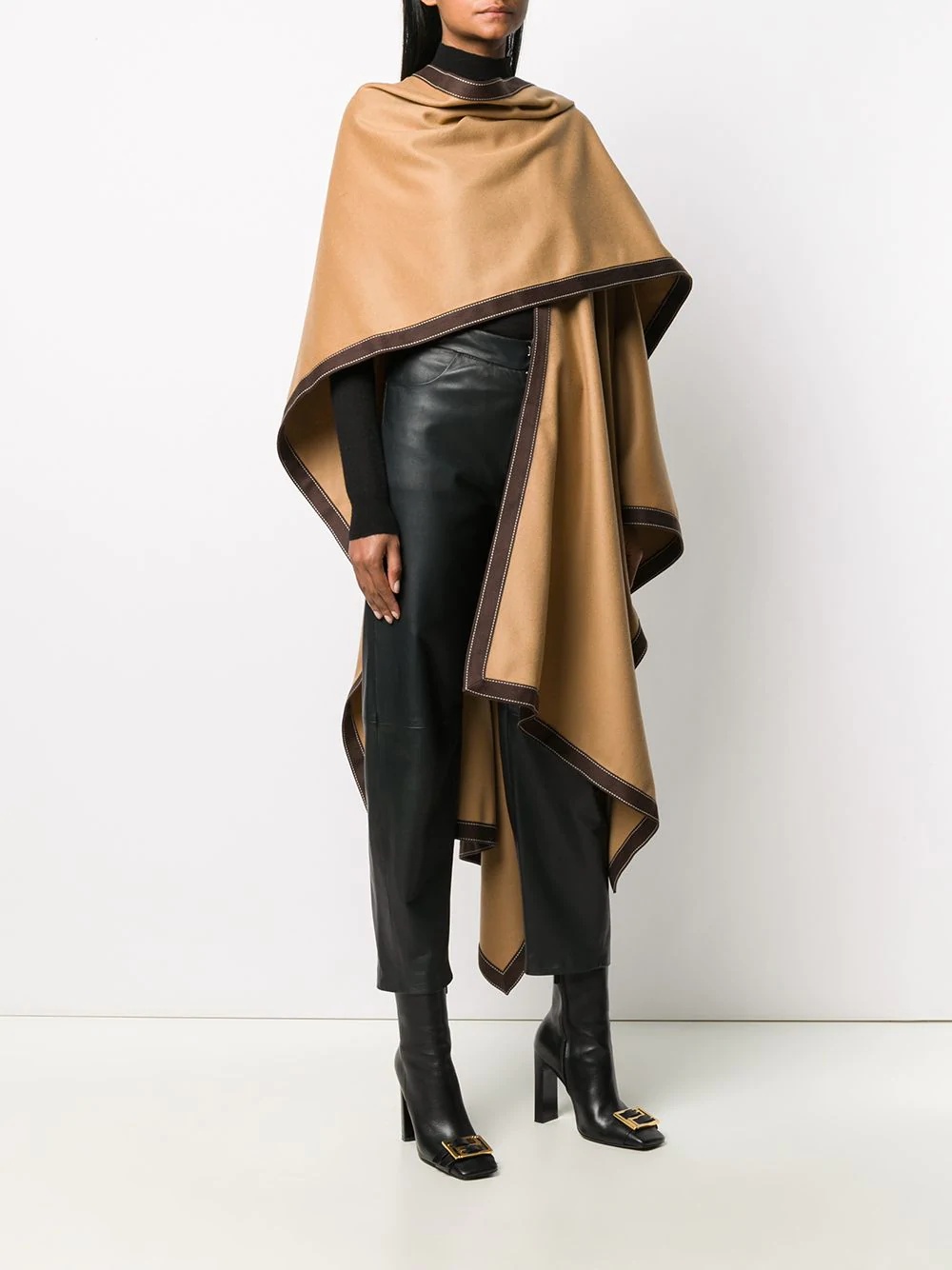 contrast-trim draped poncho - 3