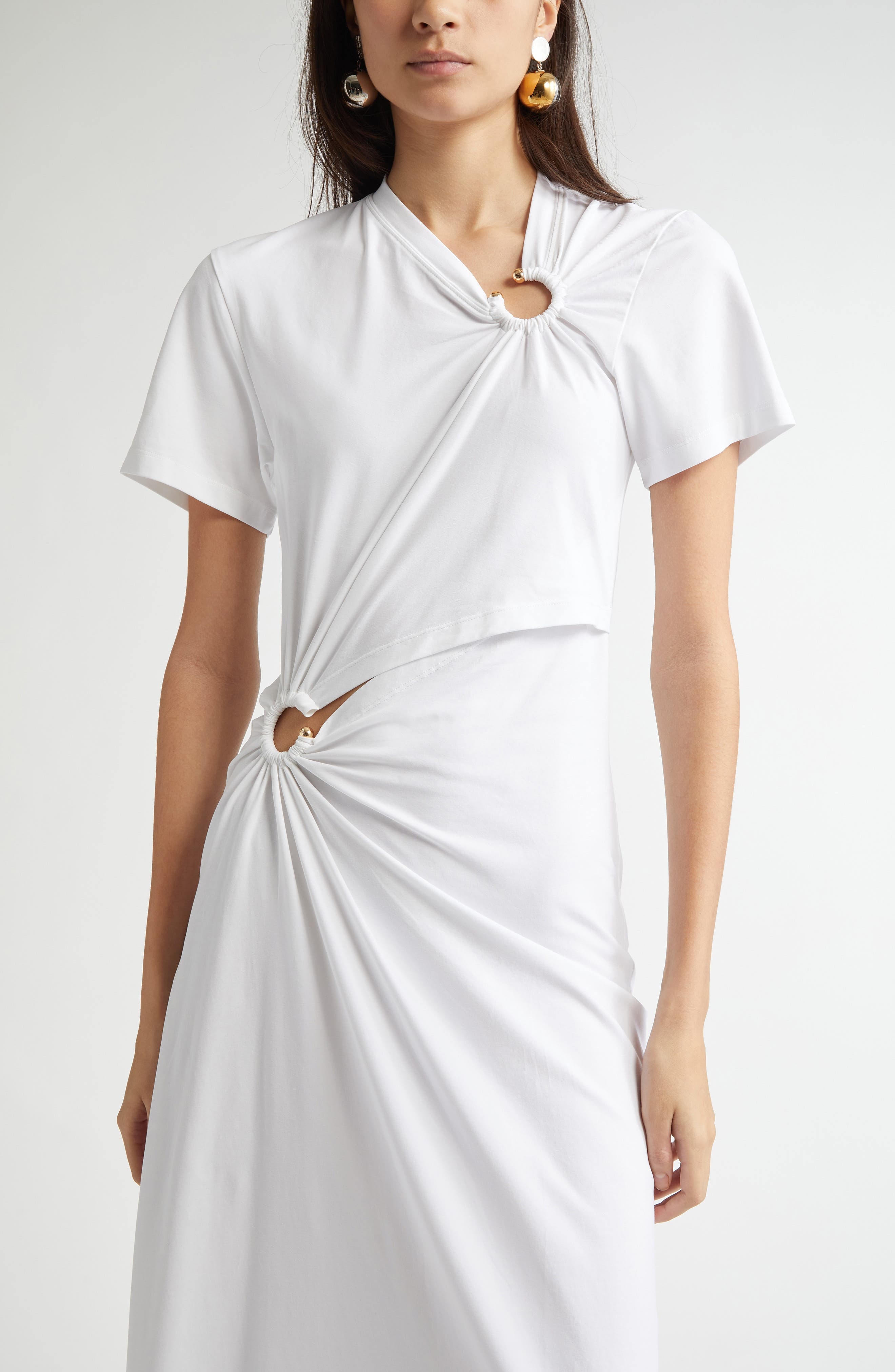 Rabanne Ring Pierced Jersey Dress in White at Nordstrom - 4