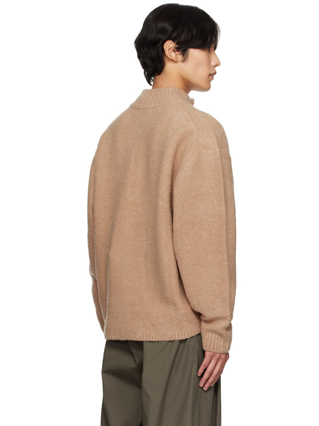 Tan Bouclé Half-Zip Sweater - 3