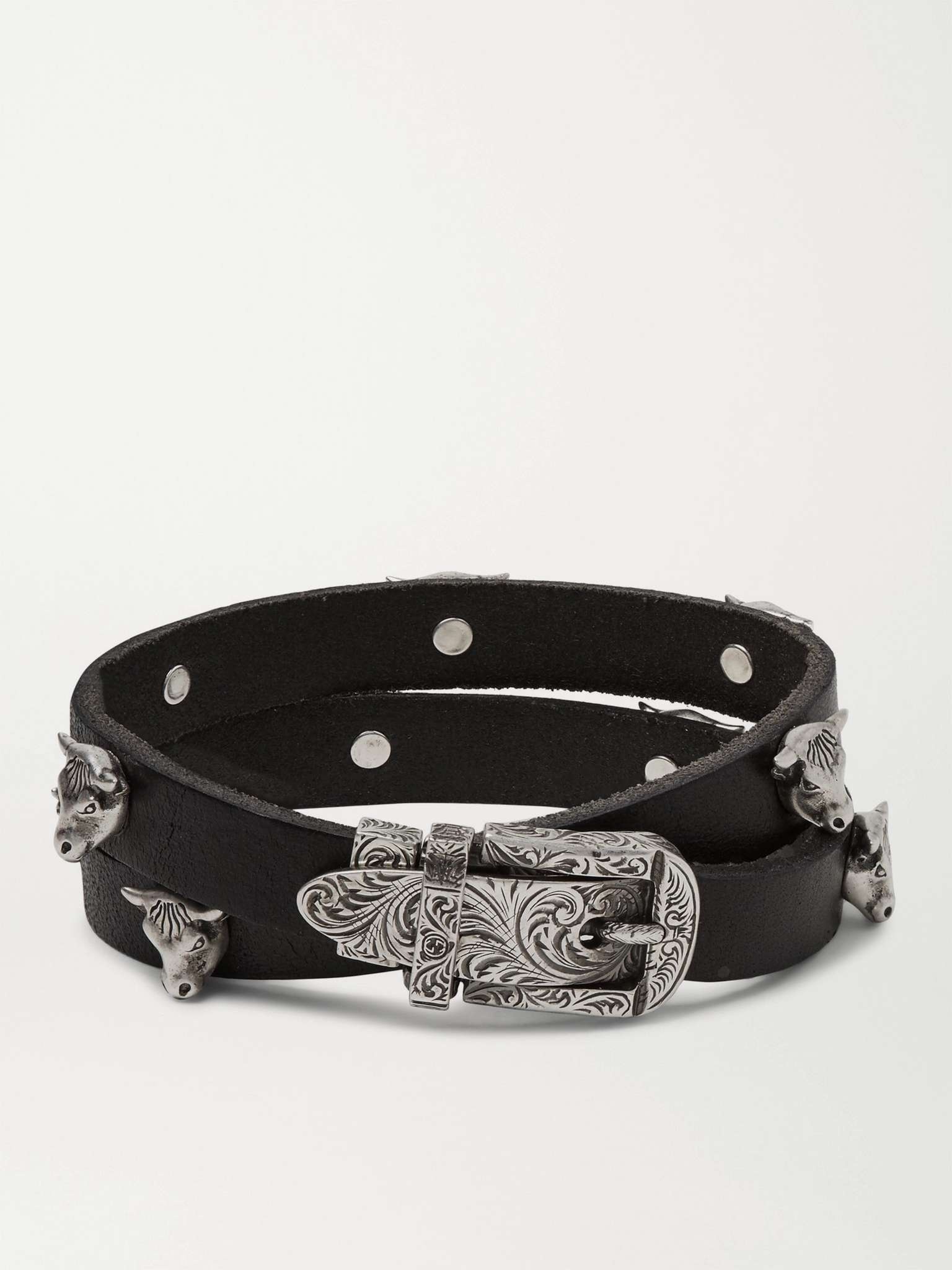 Leather and Silver-Tone Wrap Bracelet - 3