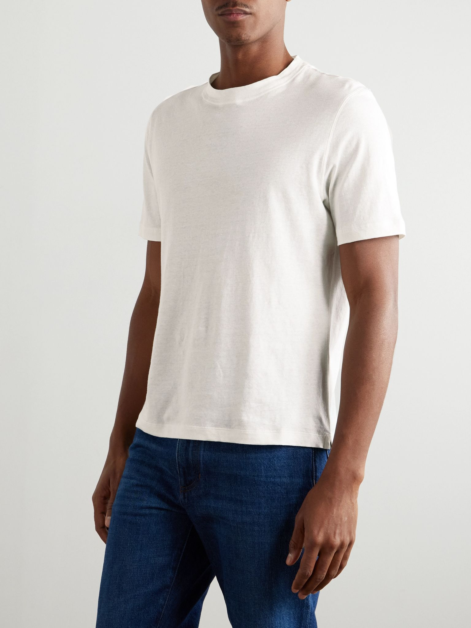 Linen and Cotton-Blend Jersey T-Shirt Neutral - 3